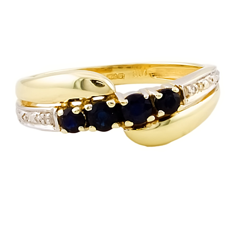 9ct gold Sapphire/Diamond crossover Ring size L